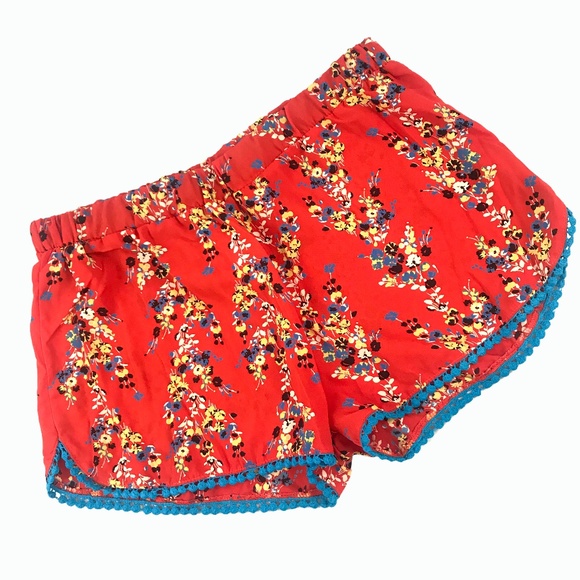 Stylebook Pants - Stylebook Orange Floral Pom Pom Shorts